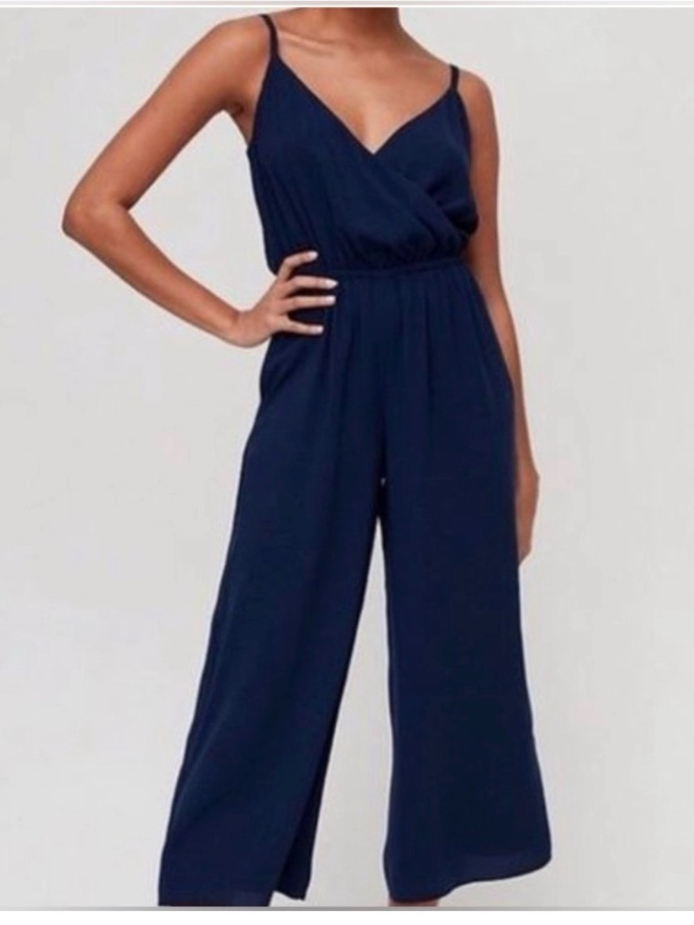 Wilfred Navy Spaghetti-Strap Wide-Leg Jumpsuit